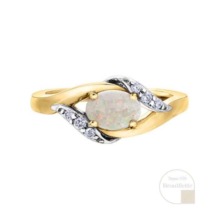Bague pour femme en or blanc 10K avec opale et diamants de 0.08 carat (DD3104)
