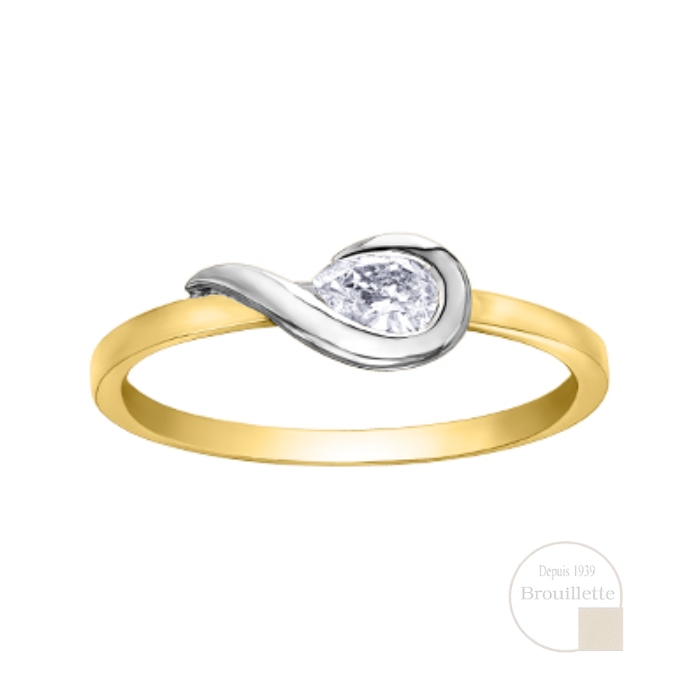 Bague pour femme en or jaune et blanc 10K avec diamant 0.20 carat (DD7473)