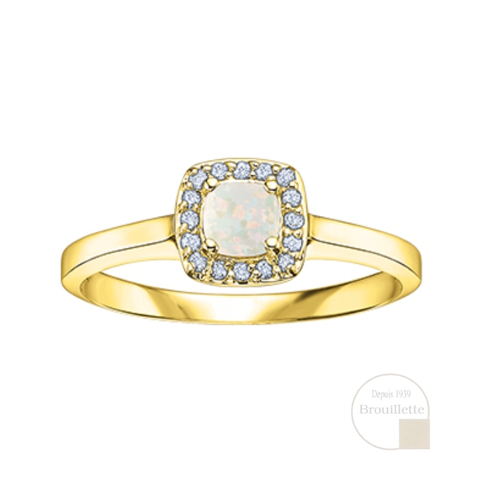 Bague pour femme en or blanc 10K avec opale et diamants 0.07 carat (DD7579)