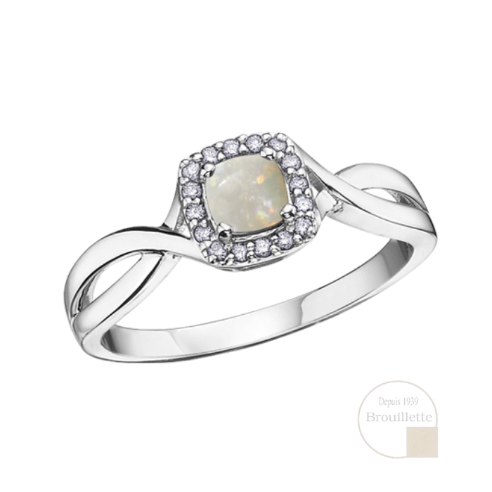 Bague pour femme en or blanc 10K avec opale et diamants 0.072 carat (DX533OP)