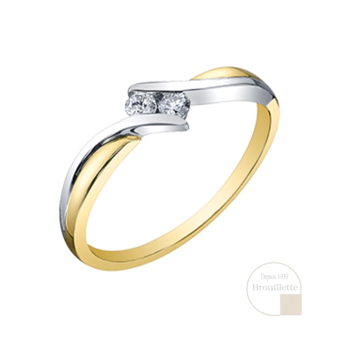Bague pour femme en or jaune et blanc 10K avec diamants 0.10 carat (DX695YW10)