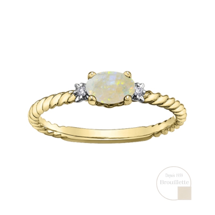 Bague pour femme en or jaune 10K avec opale et diamants 0.02 carat (DX755YOP)