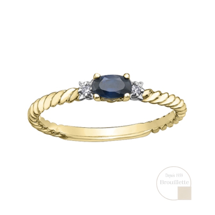 Bague pour femme en or jaune 10K avec saphir bleu et diamant 0.02 carat (DX755YSA)