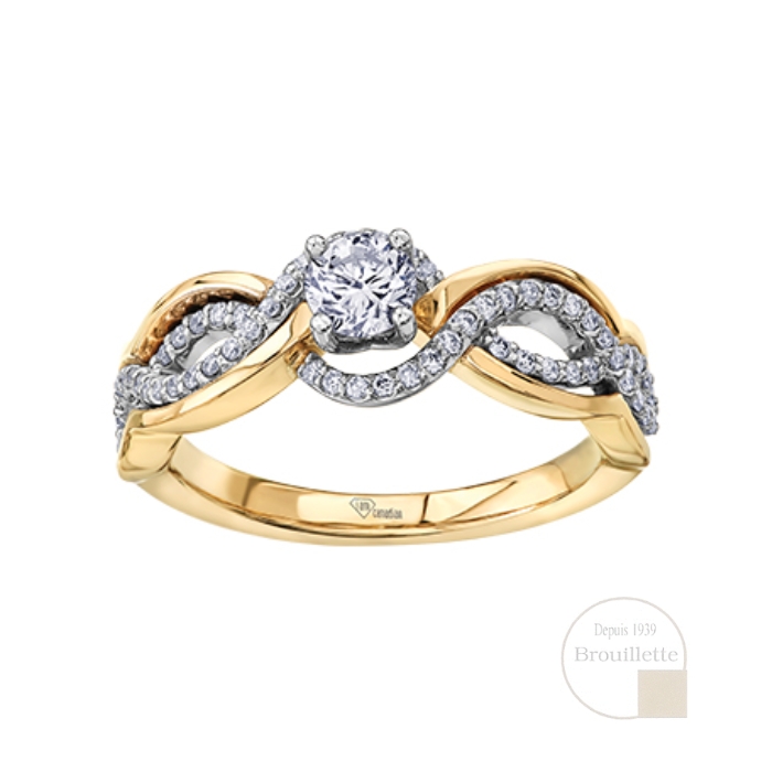 Bague de mariage en or jaune et or blanc 14K avec diamants 0.51carat (AM329YW50)