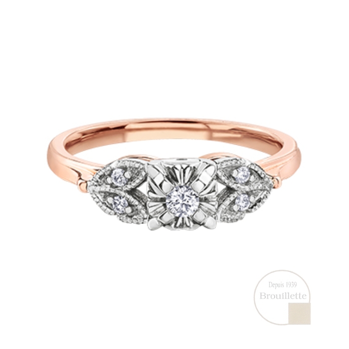Bague de mariage en or rose et or blanc 10K avec diamants 0.103 carat (AM479RW10)