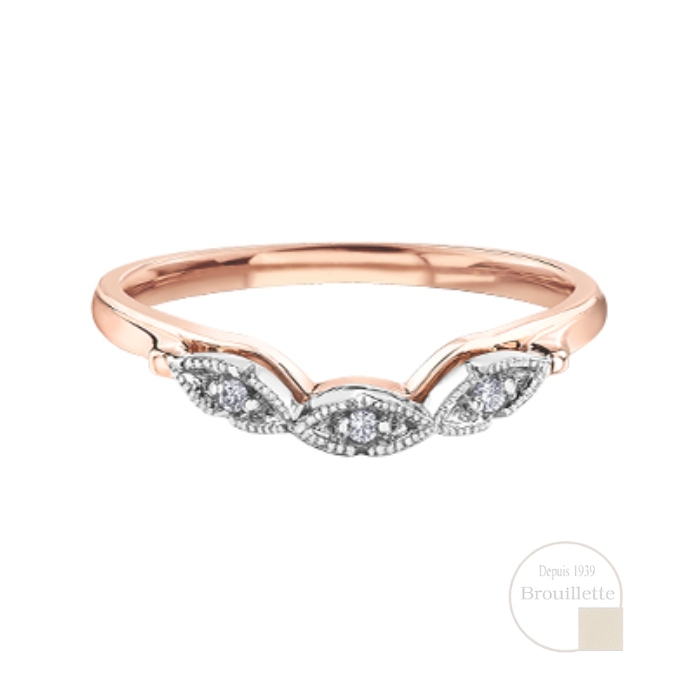 Jonc de mariage pour femme en or rose et blanc 10K avec diamants 0.03 carat (DD7541)