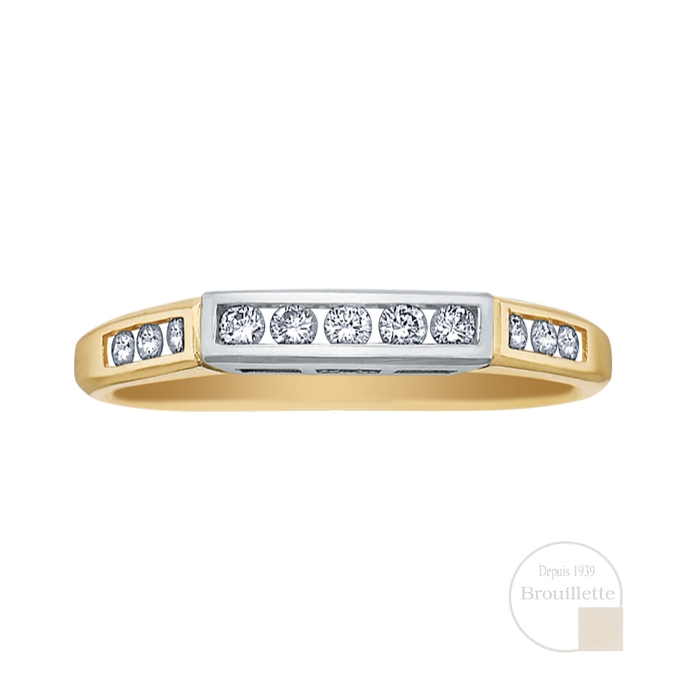Jonc de mariage pour femme en or jaune et blanc 14K avec diamants 0.12 carat (DX196WD/33)