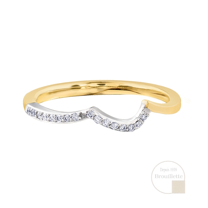 Jonc de mariage pour femme en or jaune et blanc 14K avec diamants 0.06 carat (R30089WDYW/70)