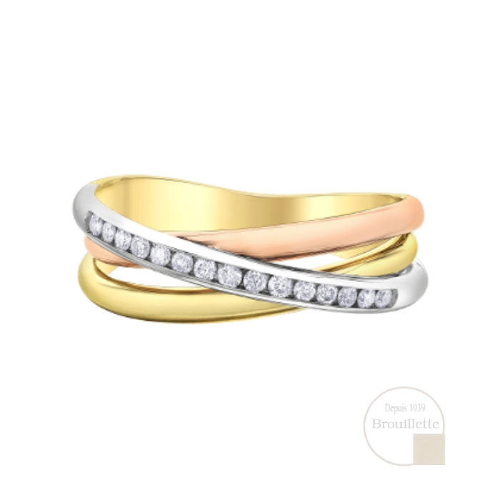 Jonc pour femme en or jaune, blanc et rose 10K avec diamants 0.15 carat (DD8139TR15)