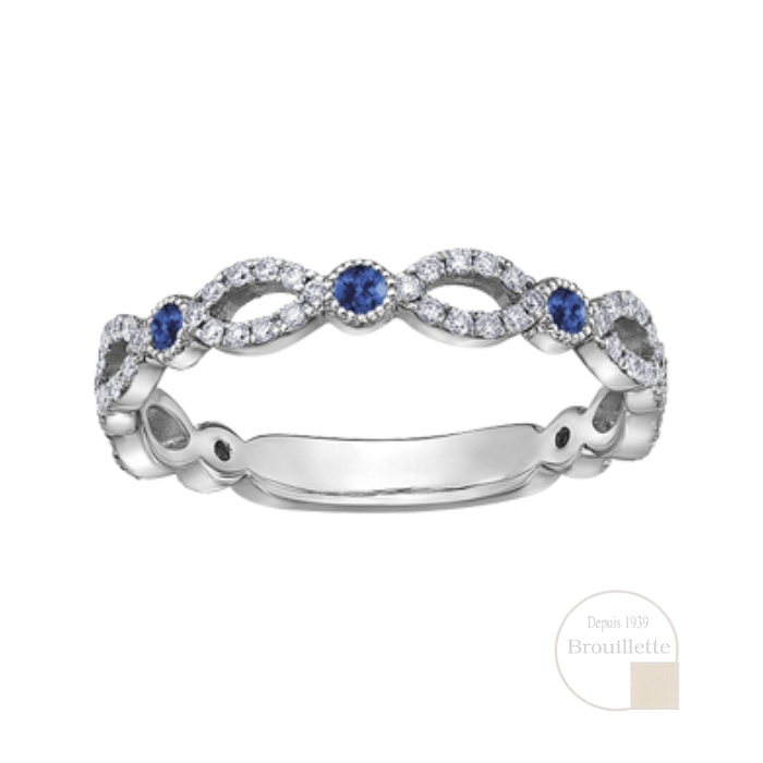 Jonc pour femme en or blanc 10K avec saphirs bleus et diamants 0.18 carat (DX744WSA) 