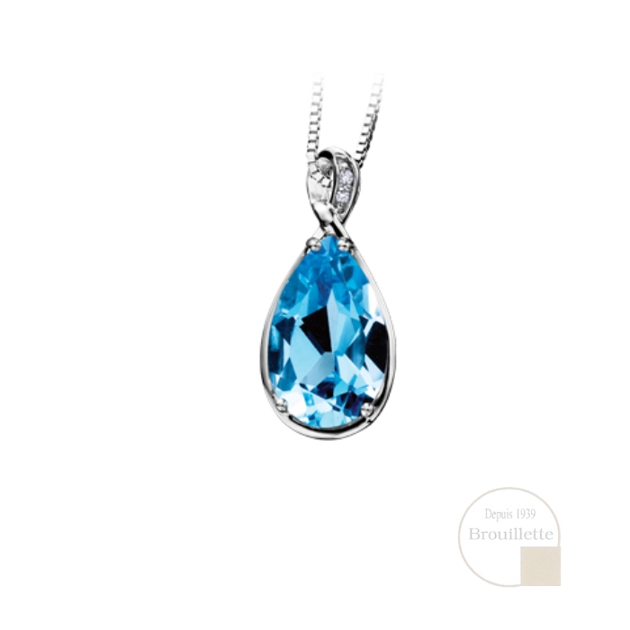 Pendentif pour femme en or blanc 10K avec topaze bleue et diamants 0.01 carat (DD2304)