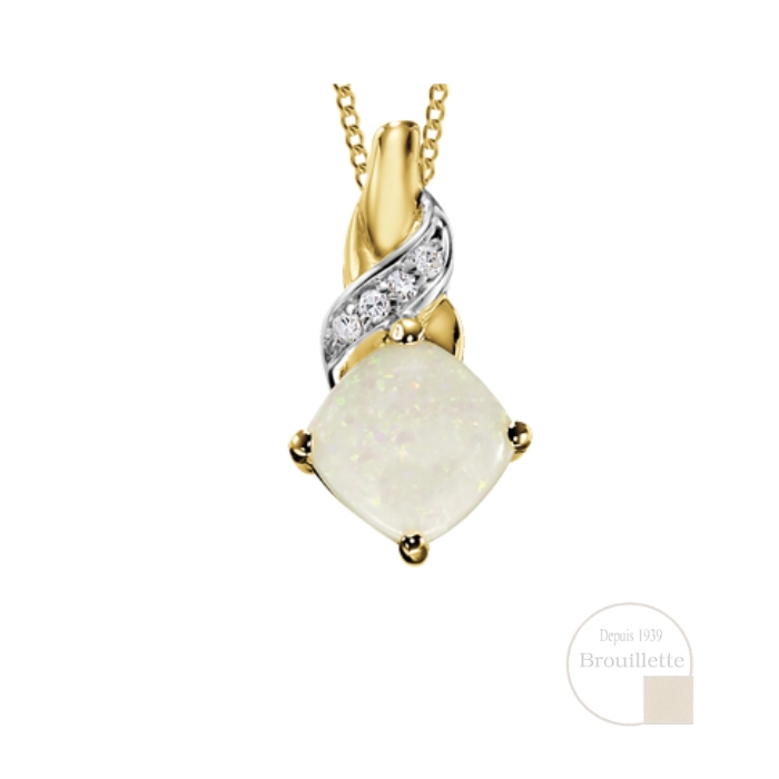 Pendentif pour femme en or jaune 10K avec opale et diamants 0.02 carat (DD2505)