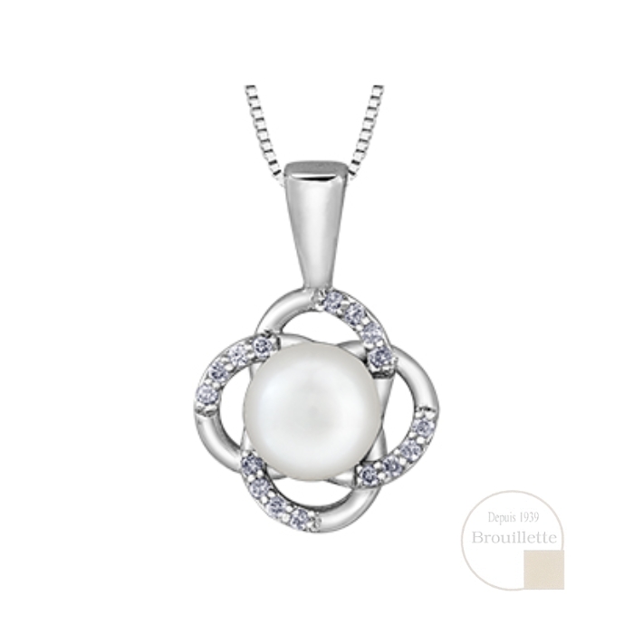 Pendentif pour femme en or blanc 10K avec perle et diamants de 0.06 carat (DD3078)