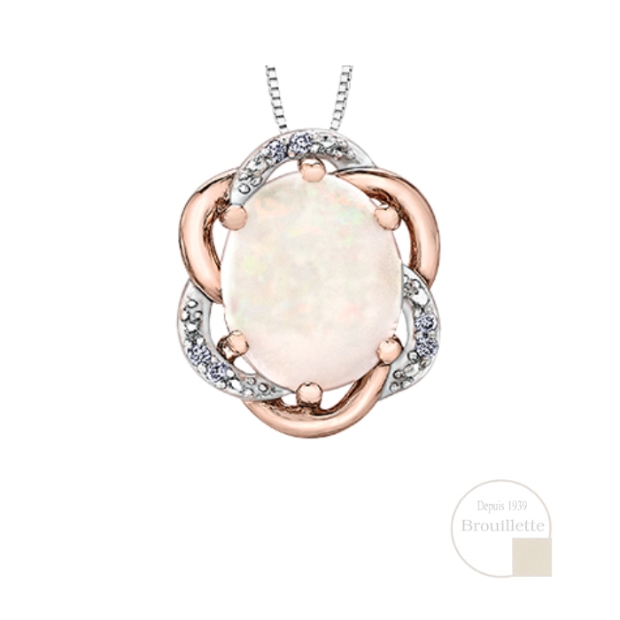 Pendentif pour femme en or rose et or blanc 10K avec opale et diamants 0.03 carat (DD3126)
