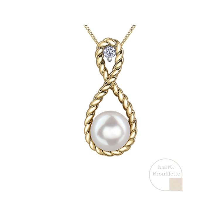 Pendentif pour femme en or jaune 10K avec perle et diamant 0.03 carat (DD7363)
