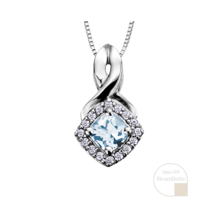 Pendentif pour femme en or blanc 10K avec aquamarine et diamants 0.08 carat (DX567AQ)