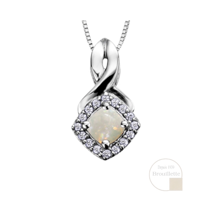 Pendentif pour femme en or blanc 10K avec opale et diamants 0.08 carat (DX567OP)
