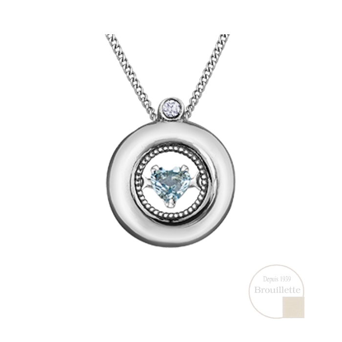 Pendentif pour femme en or blanc 10K avec aquamarine et diamant 0.01 carat (DX819WAQ)