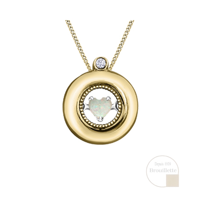 Pendentif pour femme en or jaune 10K avec opale et diamant 0.01 carat (DX819YWOP)