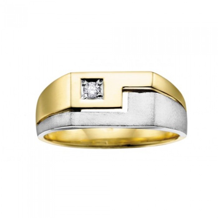 Jonc pour homme en or jaune et or blanc 10K avec diamant 0.06 carat (DD1502)